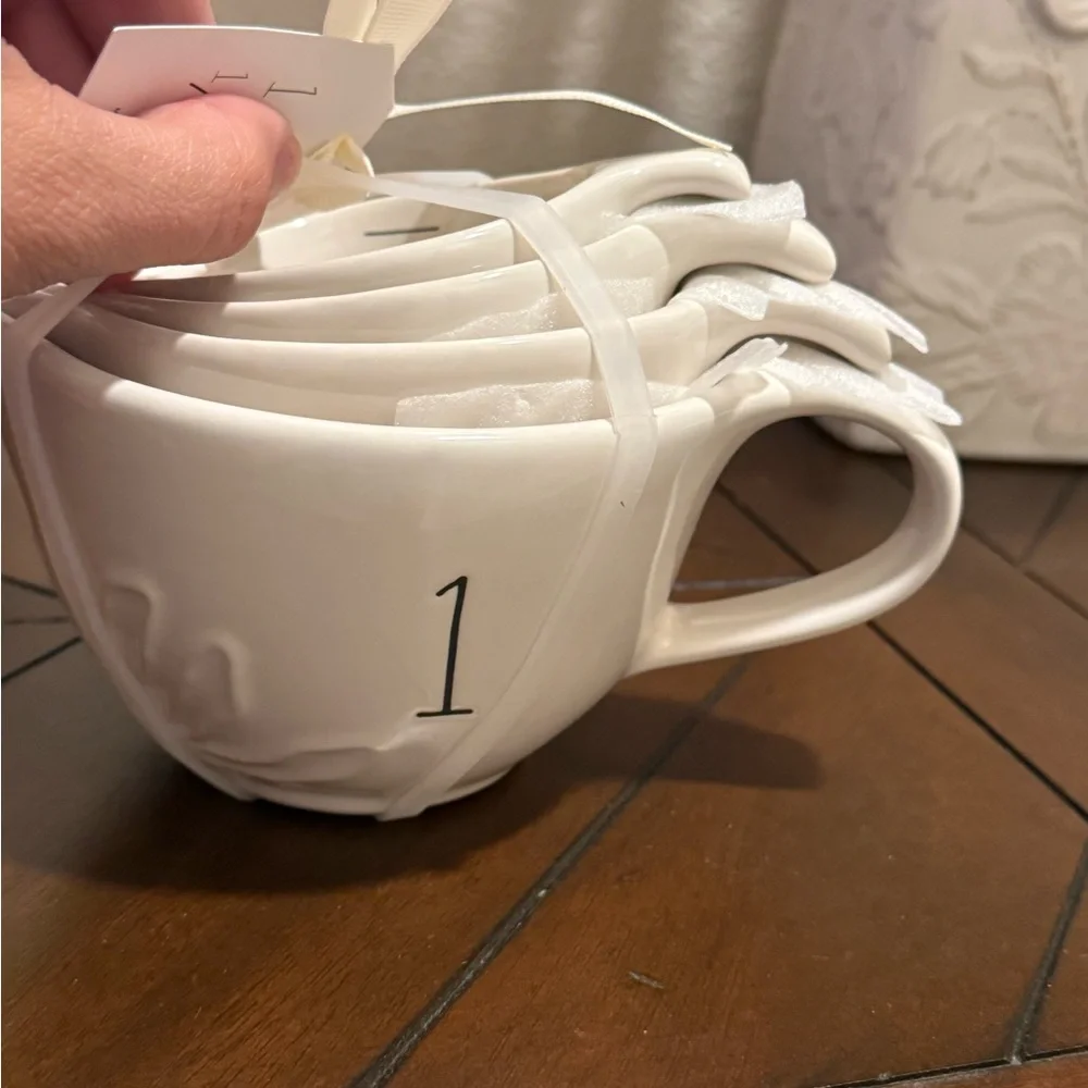 Rae Dunn White Nesting Measuring Cup Set- 4 pc- 3D Floral Pattern- NWT